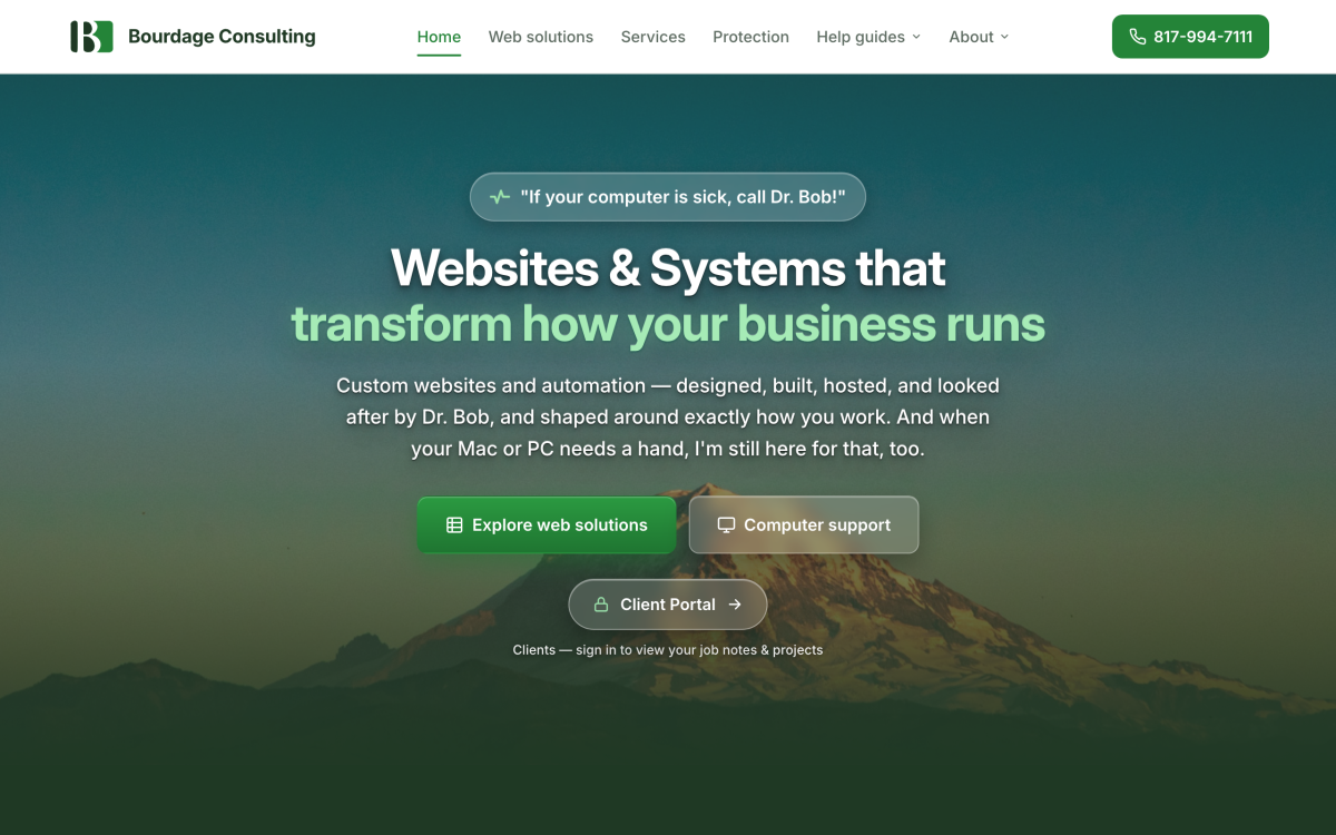 The docbob.com home page — designed, built, and hosted by Dr. Bob